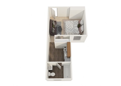 Floor plan for studio, 1 bath, 585 sqft
